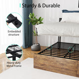 Full Bed Frame With Storage, Ergonomic Headboard, Bed Frame With 2 Storage Drawers, Built In Charging Station & LED, Outlets & USB, Full Size, Noise Free, No Box Spring Needed, Rustic Brown