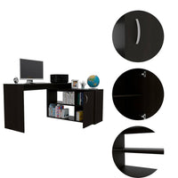 Sleek Black Wengue L Shape Office Desk
