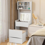 Dressing Table With Flip Top LED Illuminated Mirror, Vanity Table With Internal Storage Area, Makeup Vanity Dressing Table With Removable Upholstered Stool, Practical And Space-saving, Bedroom, White