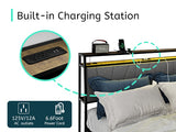 Full Bed Frame With Storage, Ergonomic Headboard, Bed Frame With 2 Storage Drawers, Built In Charging Station & LED, Outlets & USB, Full Size, Noise Free, No Box Spring Needed, Rustic Brown