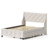 Queen Size Bed Frame With Storage Headboard, Metal Platform Bed No Noise, Mattress Foundation Strong Metal Slats Support No Box Spring Needed