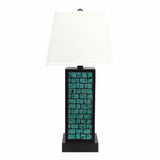 13 x 15 x 30.75 Black Metal With Teal Brick Pattern - Table Lamp