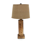 5.5 x 5.5 x 27 Brown Rustic with Round Linen Shade - Table Lamp