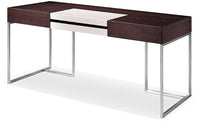 30' Brown Oak and Grey Veneer  MDF  Glass  and Stainless Steel Desk