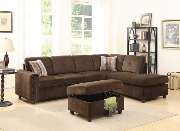79' X 33' X 36' Chocolate Velvet Reversible Sectional Sofa With Pillows