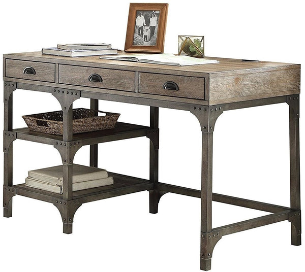 47' X 24' X 29' Weathered Oak And Antique Silver Desk