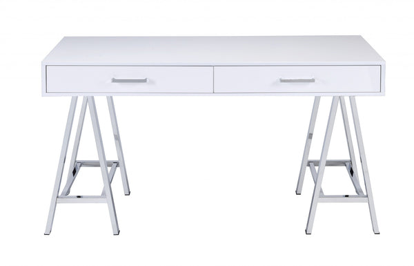 54' X 22' X 31' White And Chrome Glossy Polyester Desk