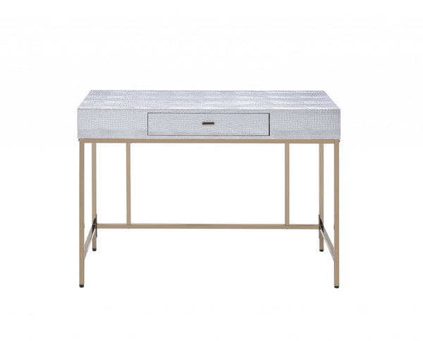 43' X 19' X 32' Champagne And  Silver Metal Tube Desk