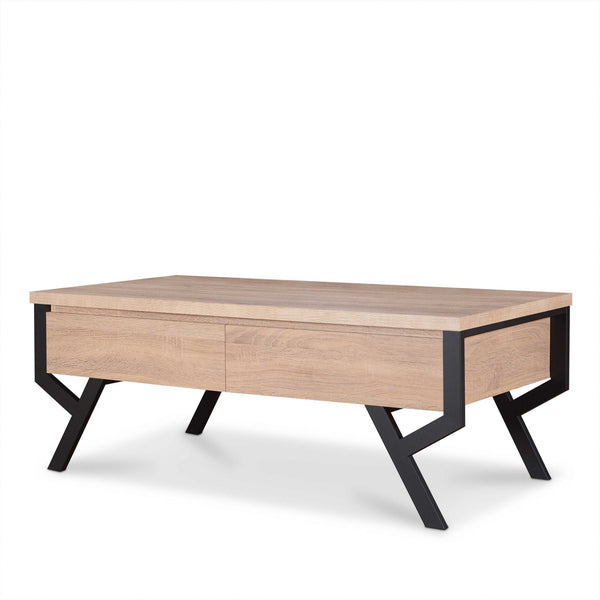 47' X 24' X 17' Natural And Black Particle Board Coffee Table