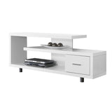 15.75" x 60" x 24" Cappuccino Silver Particle Board Hollow Core Metal TV Stand with a Drawer