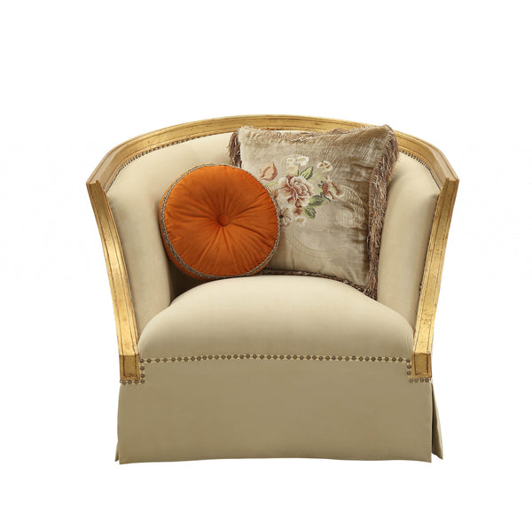 41' X 42' X 38' Fabric Antique Gold Upholstery Wood LegTrim Chair w2 Pillows