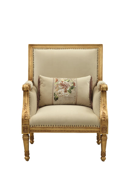 33' X 32' X 41' Fabric Antique Gold Upholstery Wood LegTrim Accent Chair  Pillow