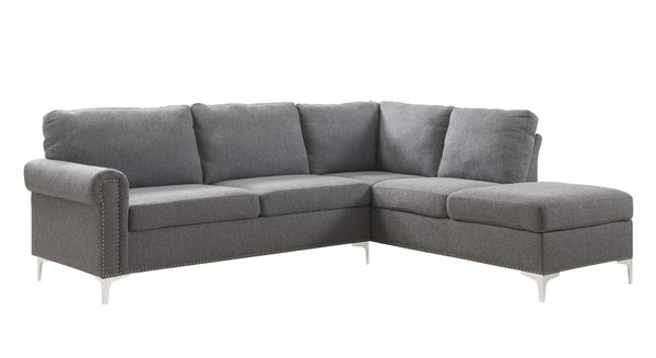 78' X 100' X 35' Gray Fabric Upholstery Metal Leg Sectional Sofa