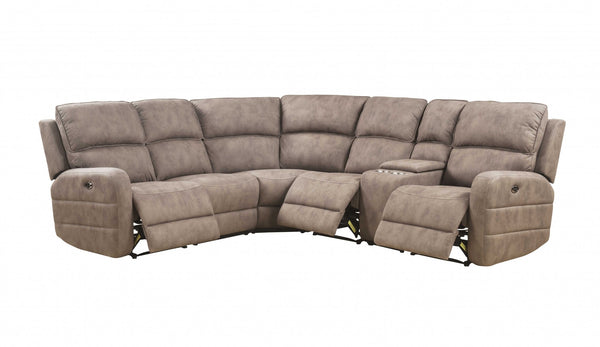 101' X 86' X 40' Mocha Nubuck Upholstery Metal Reclining Mechanism Sectional Sofa (Power Motion  USB)