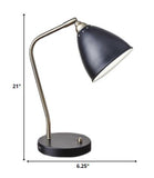 Black Metal and Antique Brass Adjustable USB Port Desk Lamp