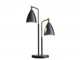 Matte Black Metal and Antique Brass Two Light Adjustable Table Lamp