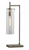 Sleek Clear Glass Cylinder Shade with Vintage Filament Bulb Antique Brass Metal Table Lamp