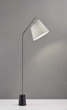 Brushed Steel Floor Lamp Black Marble Block Base and Angled White Linen Shade