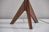 Natural Wood Tripod Base with Grey Felt Tapered Drum Shade Table Lamp