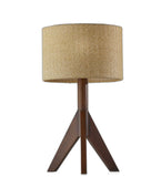 Natural Wood Tripod Base with Grey Felt Tapered Drum Shade Table Lamp