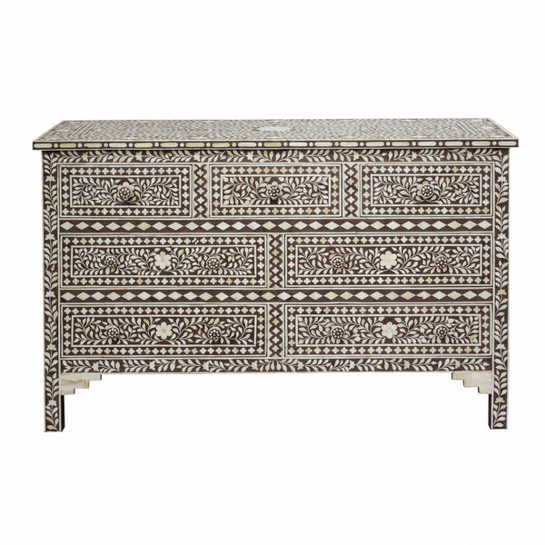 Moroccan Brown and White Bone Buffet or Dresser