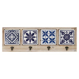Blue and White Tile Wall Hanging with Metal Hooks