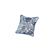 Set of 2 Square Blue and Beige Floral Throw Pillow Covers