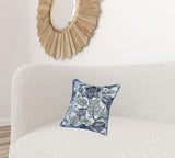Set of 2 Square Blue and Beige Floral Throw Pillow Covers
