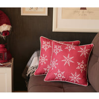 Set of Four Red 18" Christmas Snowflakes Throw Pillow Covers