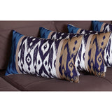 Set of 4 Brown and Blue Ikat Design Lumbar Pillow Covers