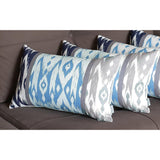 Set of 4 Aqua Blue and Gray Ikat Lumbar Pillow Covers