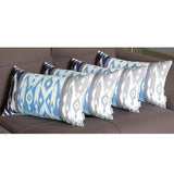 Set of 4 Aqua Blue and Gray Ikat Lumbar Pillow Covers