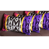 Set of 4 Purple and Pink Ikat Design Lumbar Pillow Covers