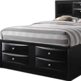 Black Multi-Drawer Queen Bed with Bookcase Headboard