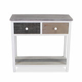 Distressed Gray and White Table with 2 Drawers and Bottom Shelf