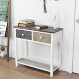 Distressed Gray and White Table with 2 Drawers and Bottom Shelf