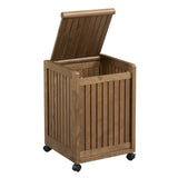 Chestnut Solid Wood Rolling Laundry Hamper with Lid