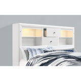 White Rubberwood Full Bed with bookshelves Headboard  LED lightning  6 Drawers