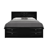 Black Veneer Queen Bed with bookcase headboard  10 drawers