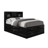 Black Veneer Queen Bed with bookcase headboard  10 drawers