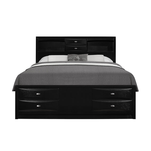 Black Veneer King Bed with bookcase headboard  10 drawers