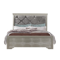 Silver Tone Rubberwood Full Bed with Clean Line Headboard and Footboard