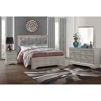Silver Tone Rubberwood Full Bed with Clean Line Headboard and Footboard