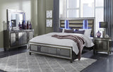 Majestic Metallic Grey Queen Bed with LED Lightning Upholstered Headboard  2 Footboard Drawer