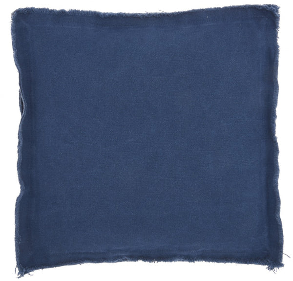 18" Boho Navy Blue Frayed Edge Canvas Throw Pillow