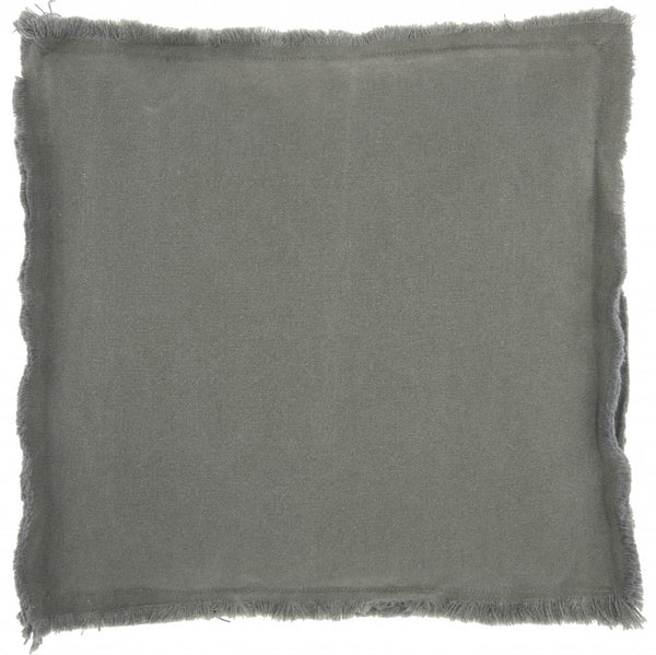 18" Boho Grey Frayed Edge Canvas Throw Pillow
