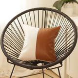Set of 2 Bichrome Pearl White and Rustic Brown Faux Leather Pillow Covers