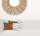 Set of 2 Striped and Bright Brown Faux Leather Lumbar Pillow Covers