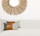 Set of 2 Geometric Lattice Pattern and Warm Brown Faux Leather Pillow Covers