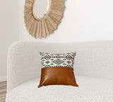 Set of 2 Semi Brown Faux Leather and Eclectic Geometric Patterns Pillow Covers